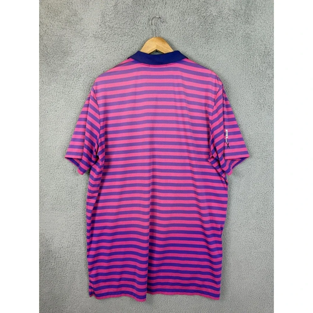 RLX Ralph Lauren Polo Shirt Mens XL Pink Purple Stripe Golf Performance Jersey
